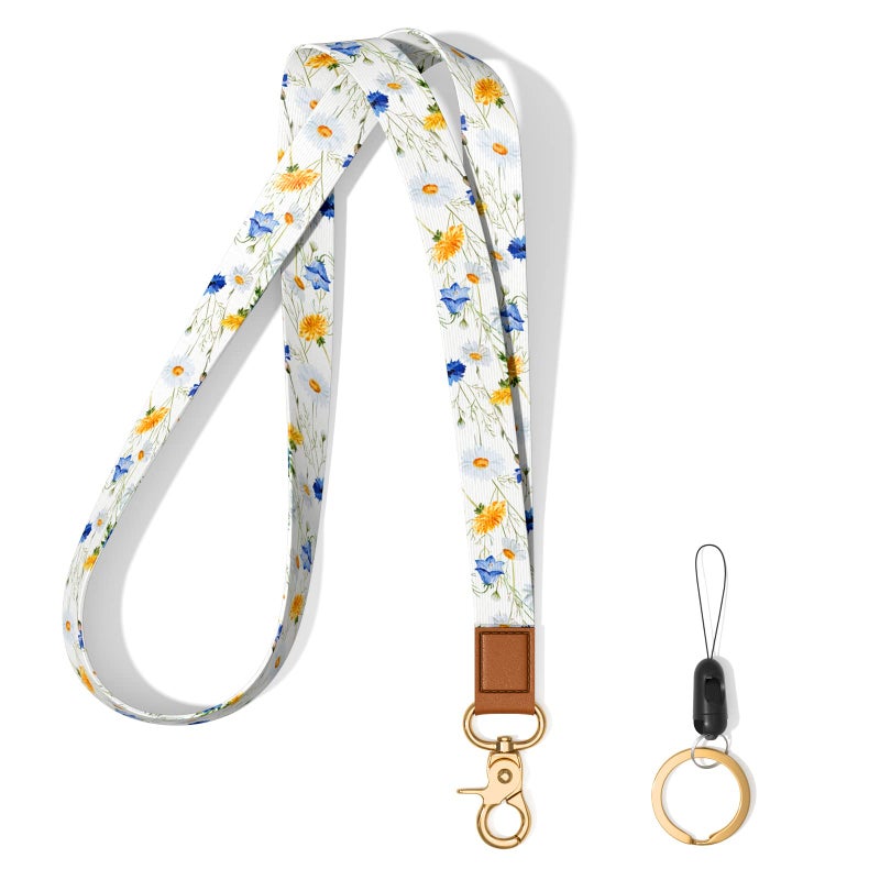 Hsxnam Neck Lanyard Key Chain  Long Lanyard Strap Keychain Holder for Women Men Car Keys ID Badges Card Wallet Phone Camera  Daisy Flower - Image 1